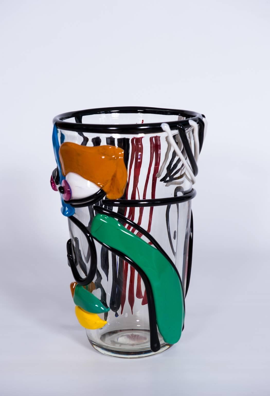 Hand-Crafted Italian Vase in Murano Glass Multi-Color Picasso Style Cenedese 1970s For Sale