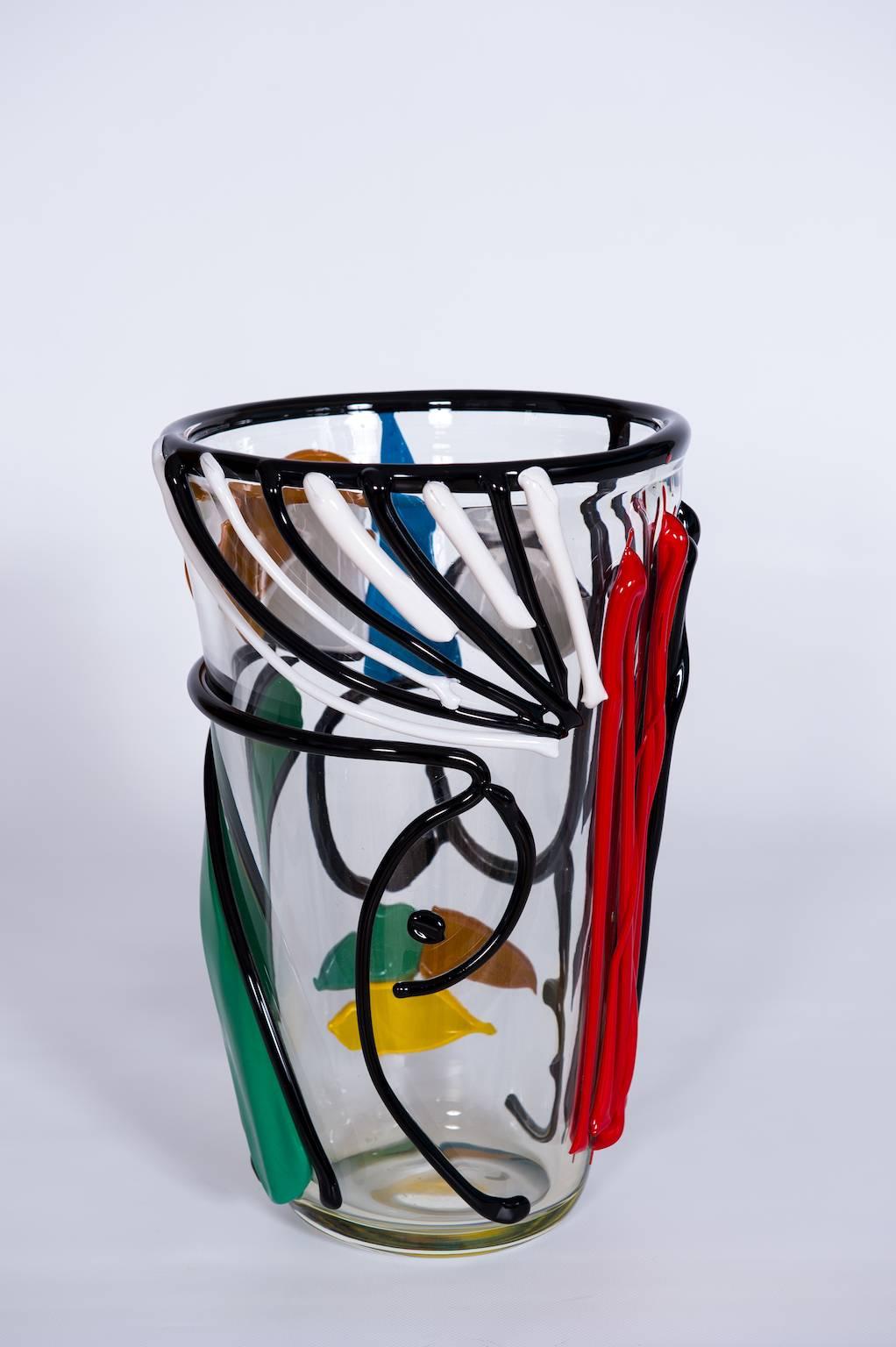 Late 20th Century Italian Vase in Murano Glass Multi-Color Picasso Style Cenedese 1970s For Sale
