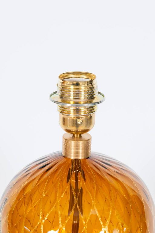 Italian Table Lamp in Blown Murano Glass Amber & 24-Karat Gold 1980s For Sale 3