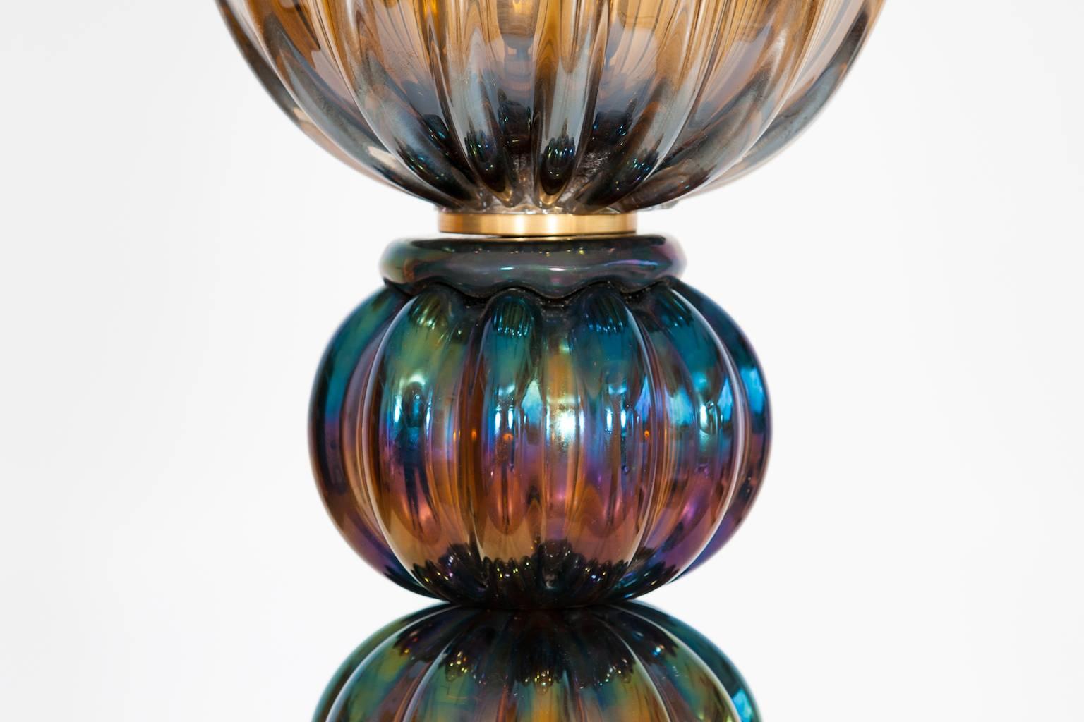 Late 20th Century Italian Floor Lamp in Murano Glass pagliesco with iridescent 1980s For Sale