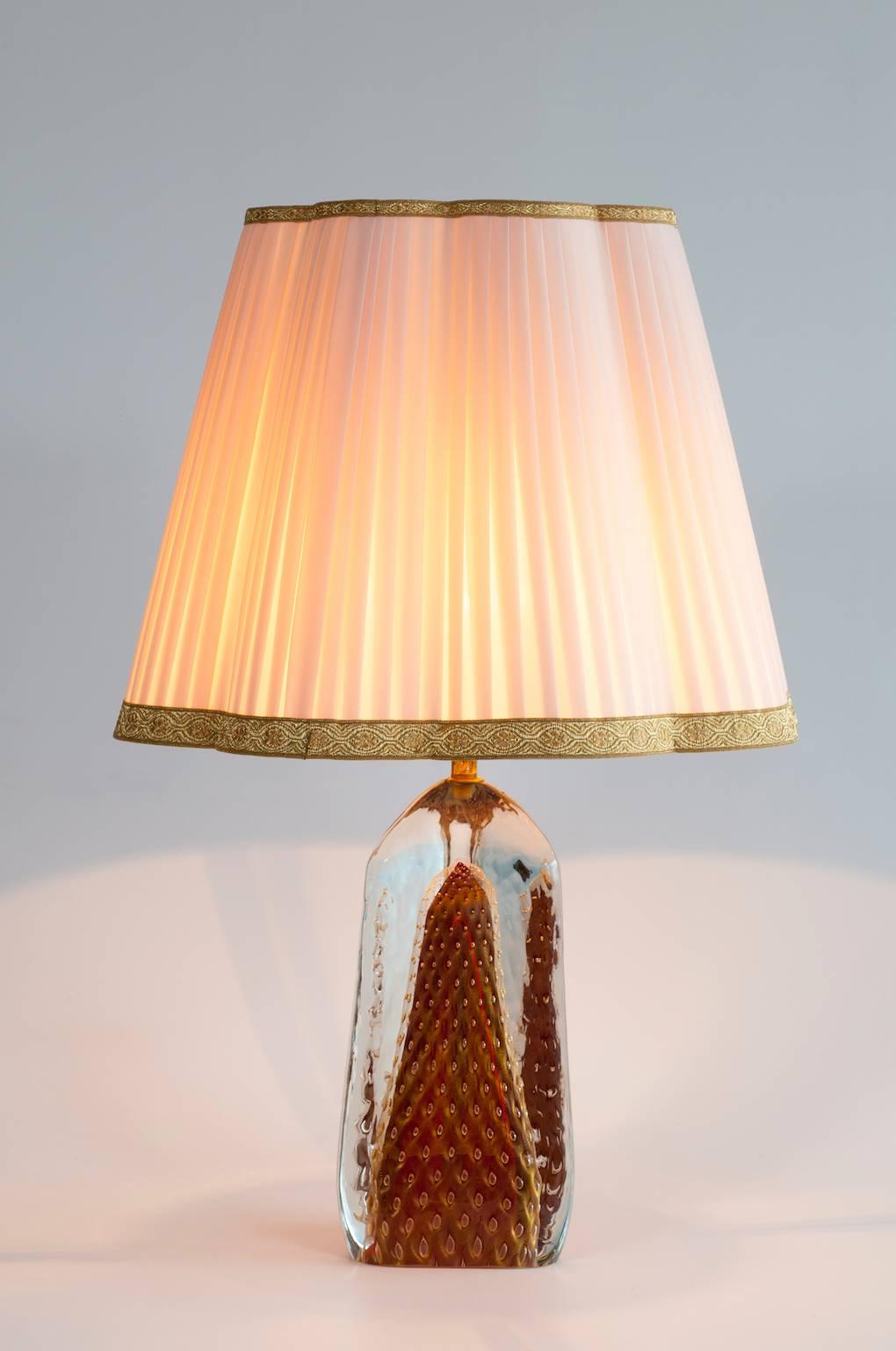 Pair of Italian Table Lamps in Murano Glass Red with 24-Karat Gold handcrafted 1
