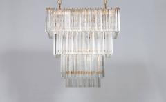 Bespoke Rectangular Chandelier in Murano Glass Transparent Art Deco Contemporary
