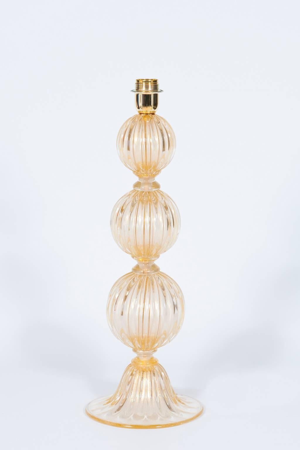 Pair of Italian Table Lamps in Murano Glass 24-Karat Gold, 1980s In Excellent Condition In Villaverla, IT