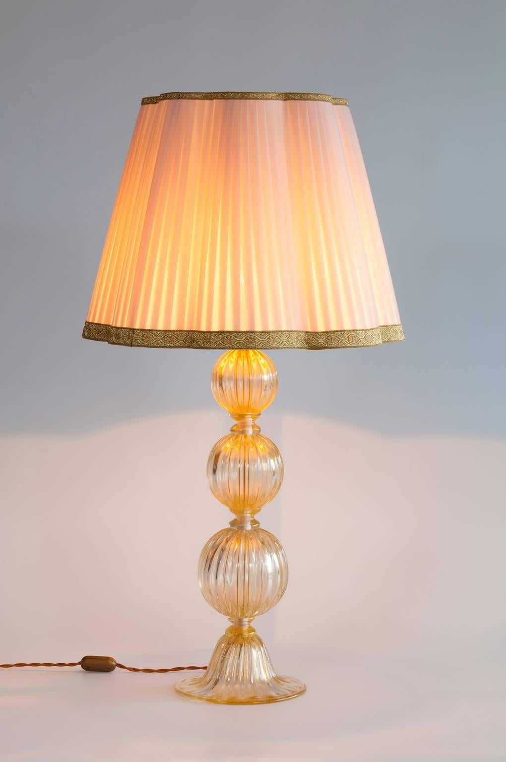 Pair of Italian Table Lamps in Murano Glass 24-Karat Gold, 1980s 2