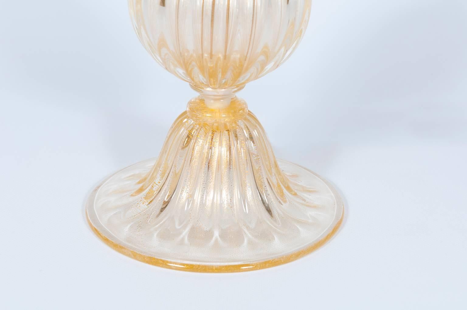 Late 20th Century Pair of Italian Table Lamps in Murano Glass 24-Karat Gold, 1980s