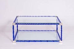 Italian Venetian Coffe Table in Blown Murano Glass Blue and Chromed 21st