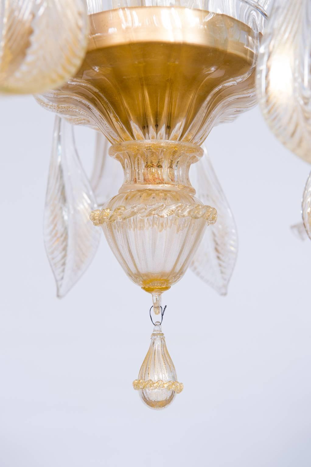 Italian Chandelier in Murano Glass and 24-Karat Gold, 1990s In Excellent Condition In Villaverla, IT