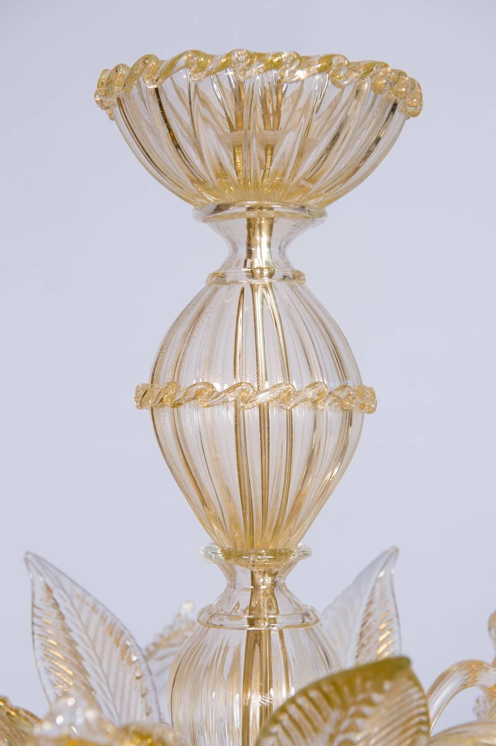 Italian Chandelier in Murano Glass and 24-Karat Gold, 1990s 2