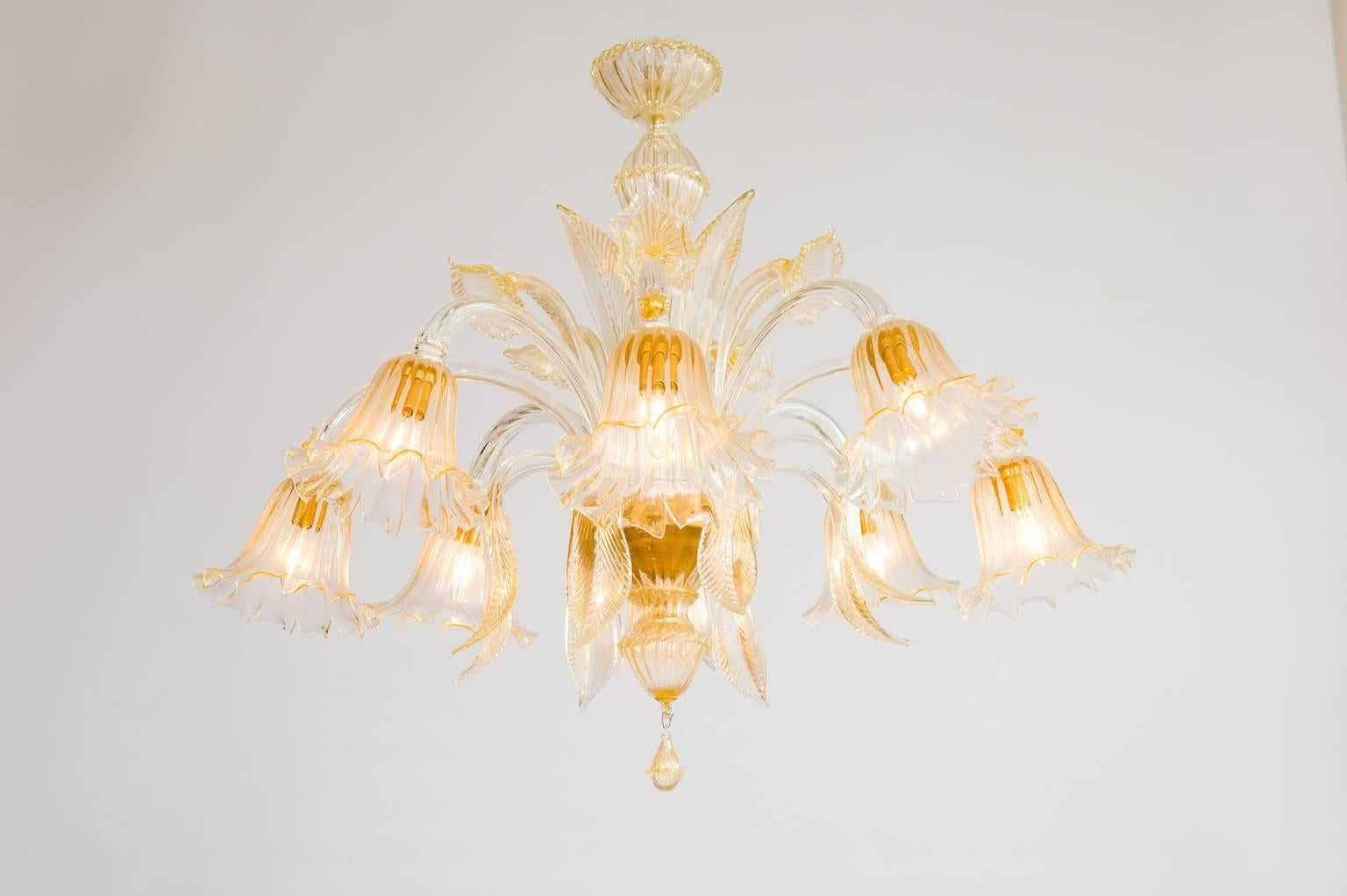 Italian Chandelier in Murano Glass and 24-Karat Gold, 1990s 3