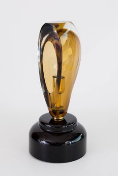 Italian Table Lamp Sculpture in Amber and Black Murano Glass, 1990s