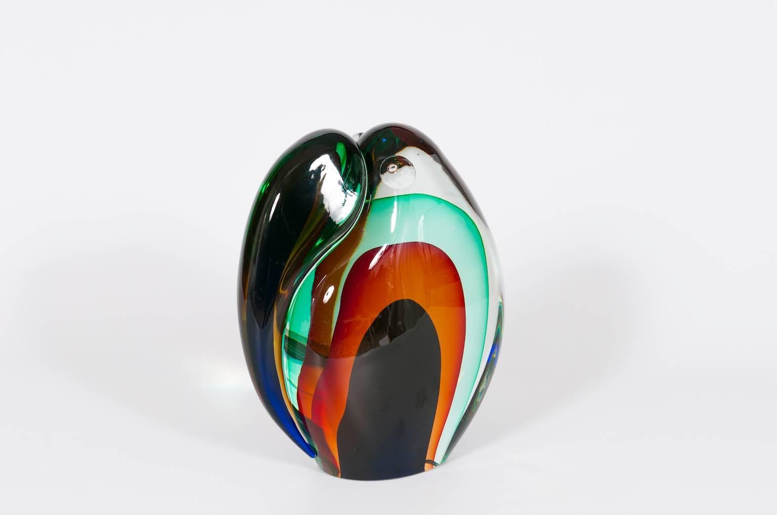 Moderne Romano Donà 1990 Sculpture Toucan en verre de Murano multicolore Venise Italie en vente