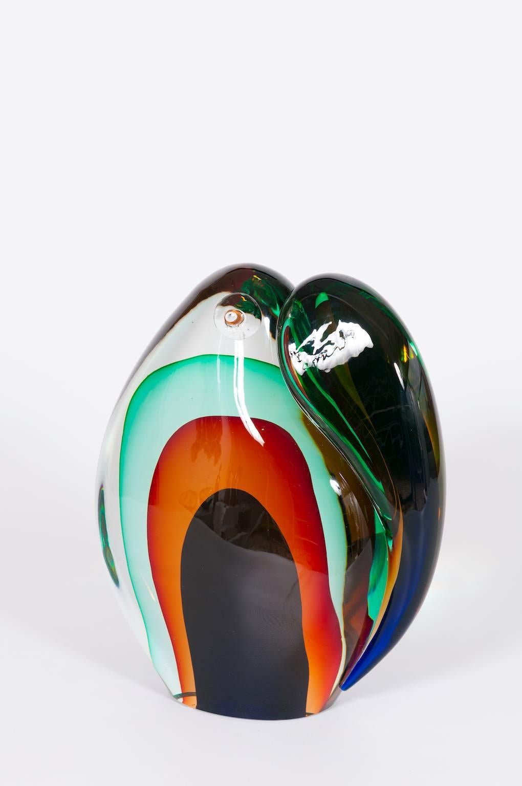 Italian Romano Donà 1990s Multi-Color Murano Glass Toucan Sculpture Venice Italy For Sale