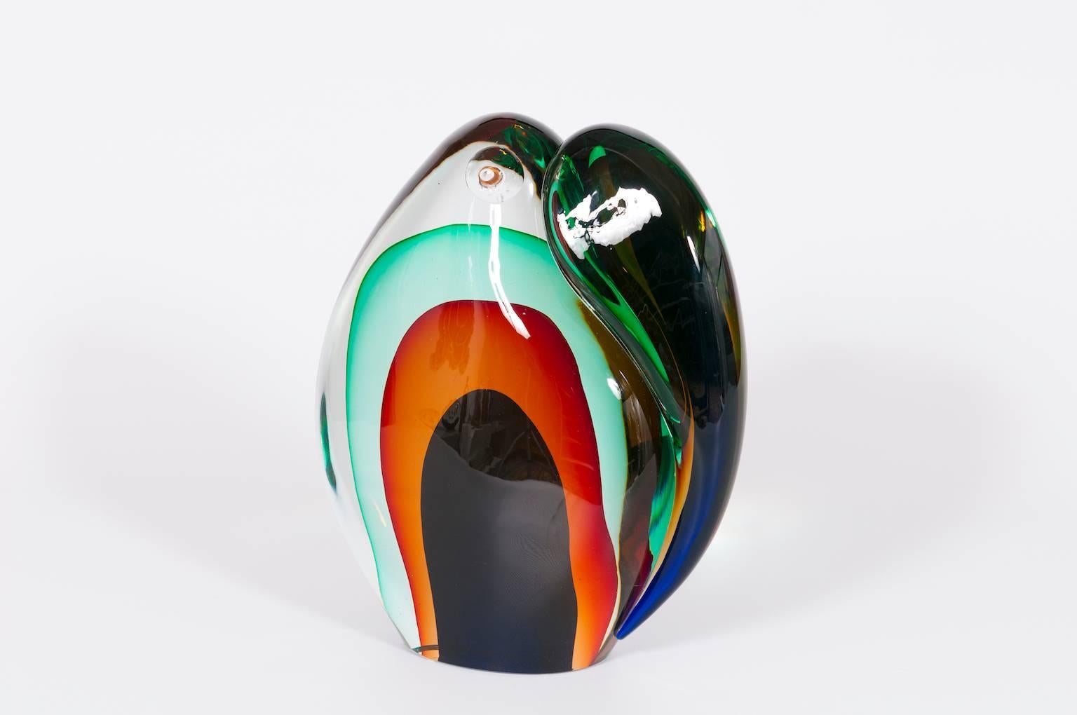 Fait main Romano Donà 1990 Sculpture Toucan en verre de Murano multicolore Venise Italie en vente