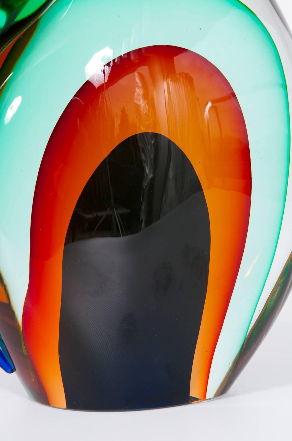 Romano Donà 1990s Multi-Color Murano Glass Toucan Sculpture Venice Italy In condizioni ottime in vendita a Villaverla, IT