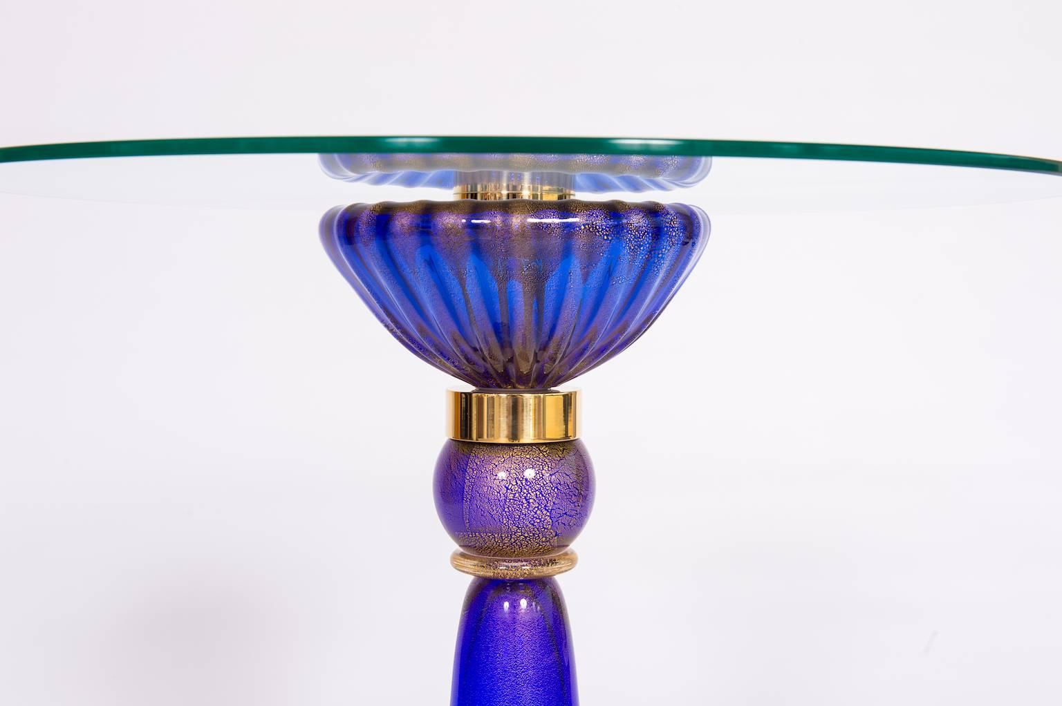 Italian Venetian Cocktail Table Blown Murano Glass Blue & 24-Karat Gold, 1990s For Sale 1