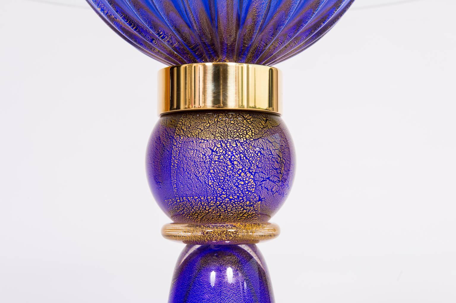 Italian Venetian Cocktail Table Blown Murano Glass Blue & 24-Karat Gold, 1990s For Sale 2