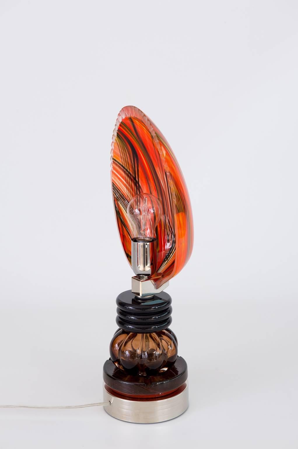 Art Deco Italian Venetian Blown Murano Glass, handcrafted, Table Lamp red and multicolor  For Sale