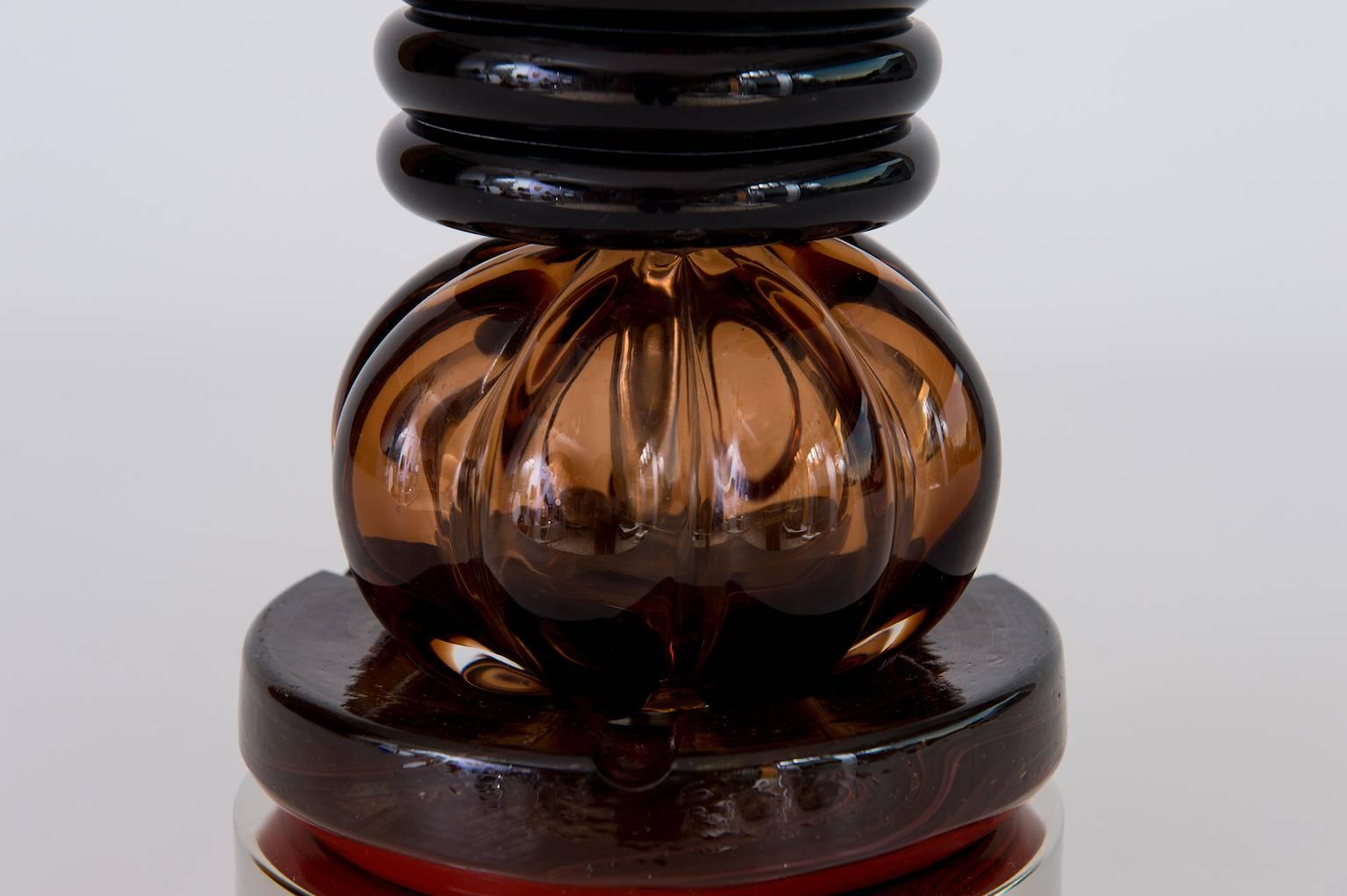 Italian Venetian Blown Murano Glass, handcrafted, Table Lamp red and multicolor In Excellent Condition For Sale In Villaverla, IT