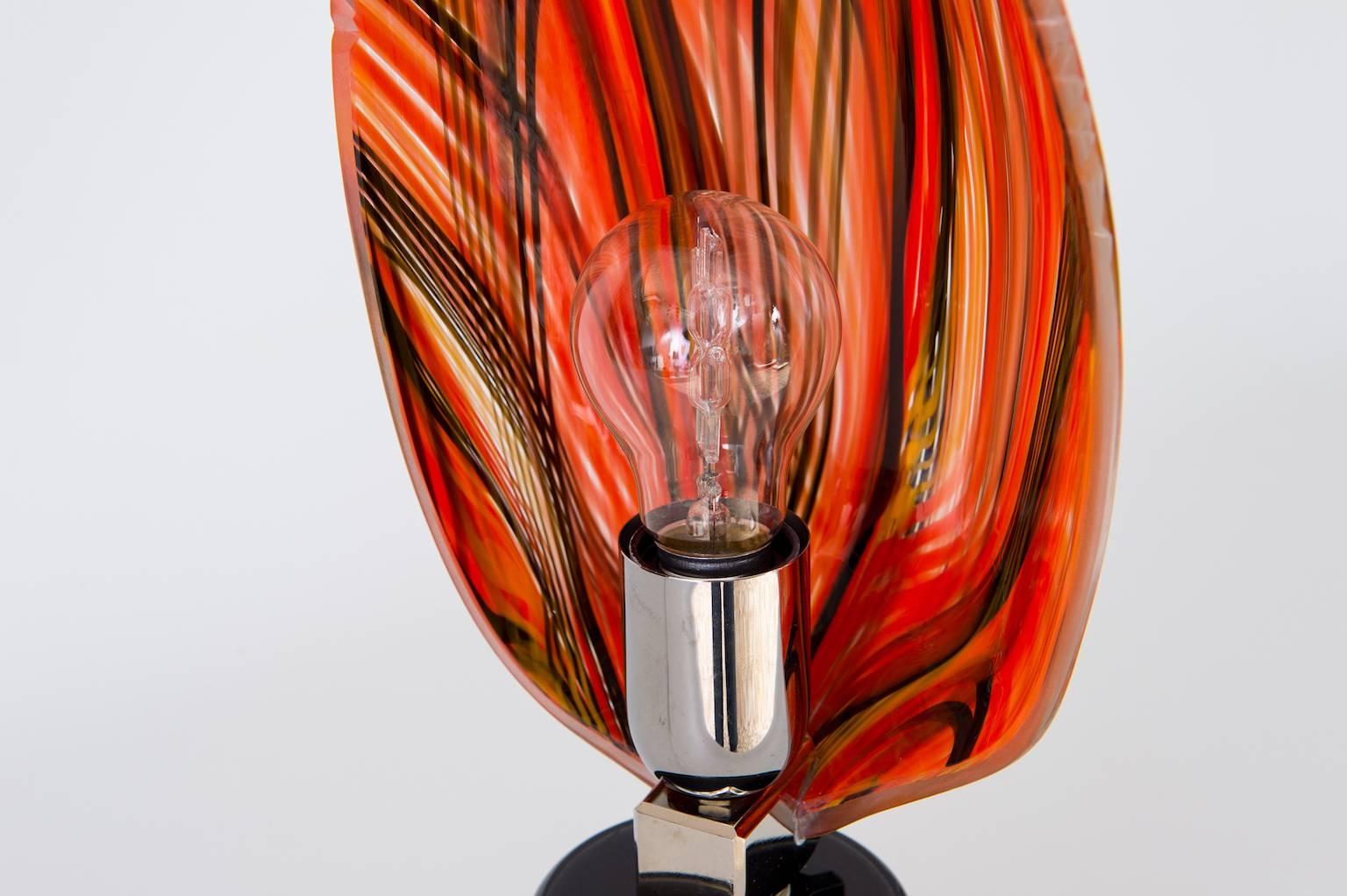 Italian Venetian Blown Murano Glass, handcrafted, Table Lamp red and multicolor  For Sale 1