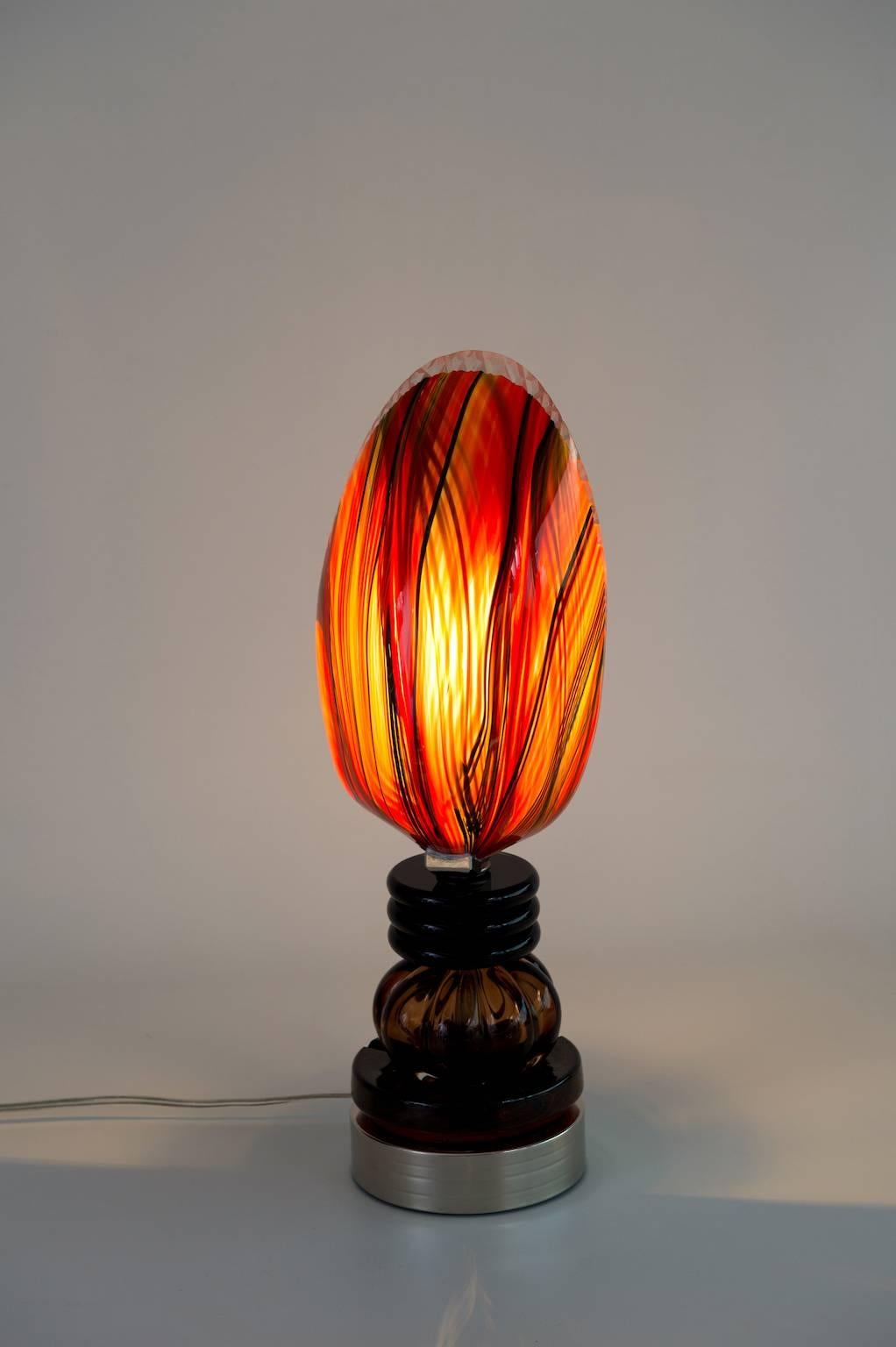 Italian Venetian Blown Murano Glass, handcrafted, Table Lamp red and multicolor  For Sale 4