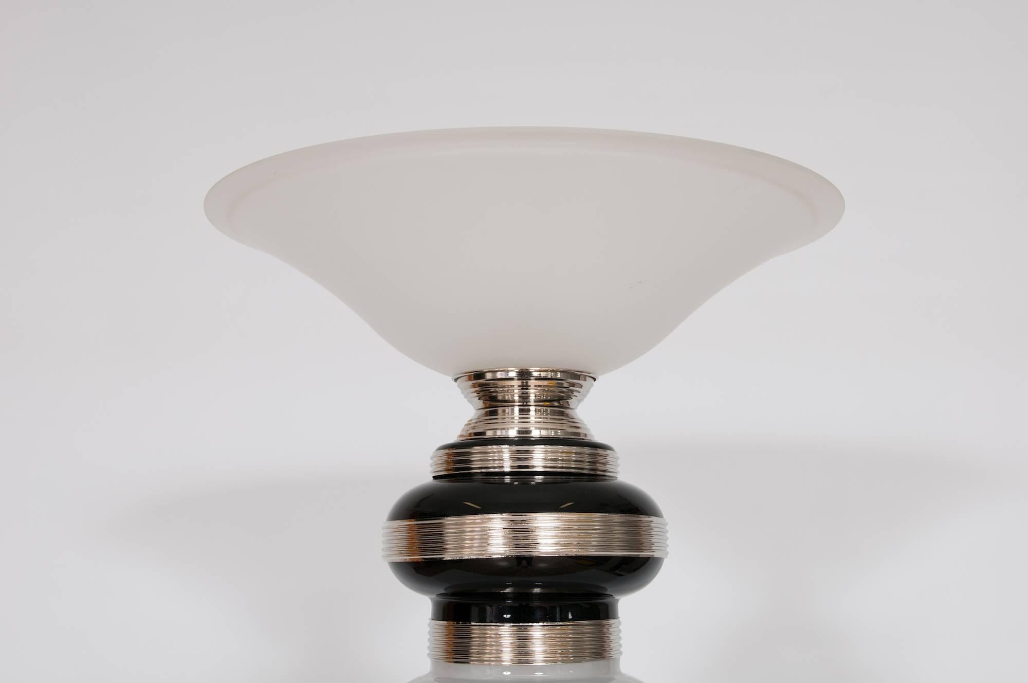 Italian Floor Lamp blown Murano Glass Black & White bulbs in the stem 1960s 3