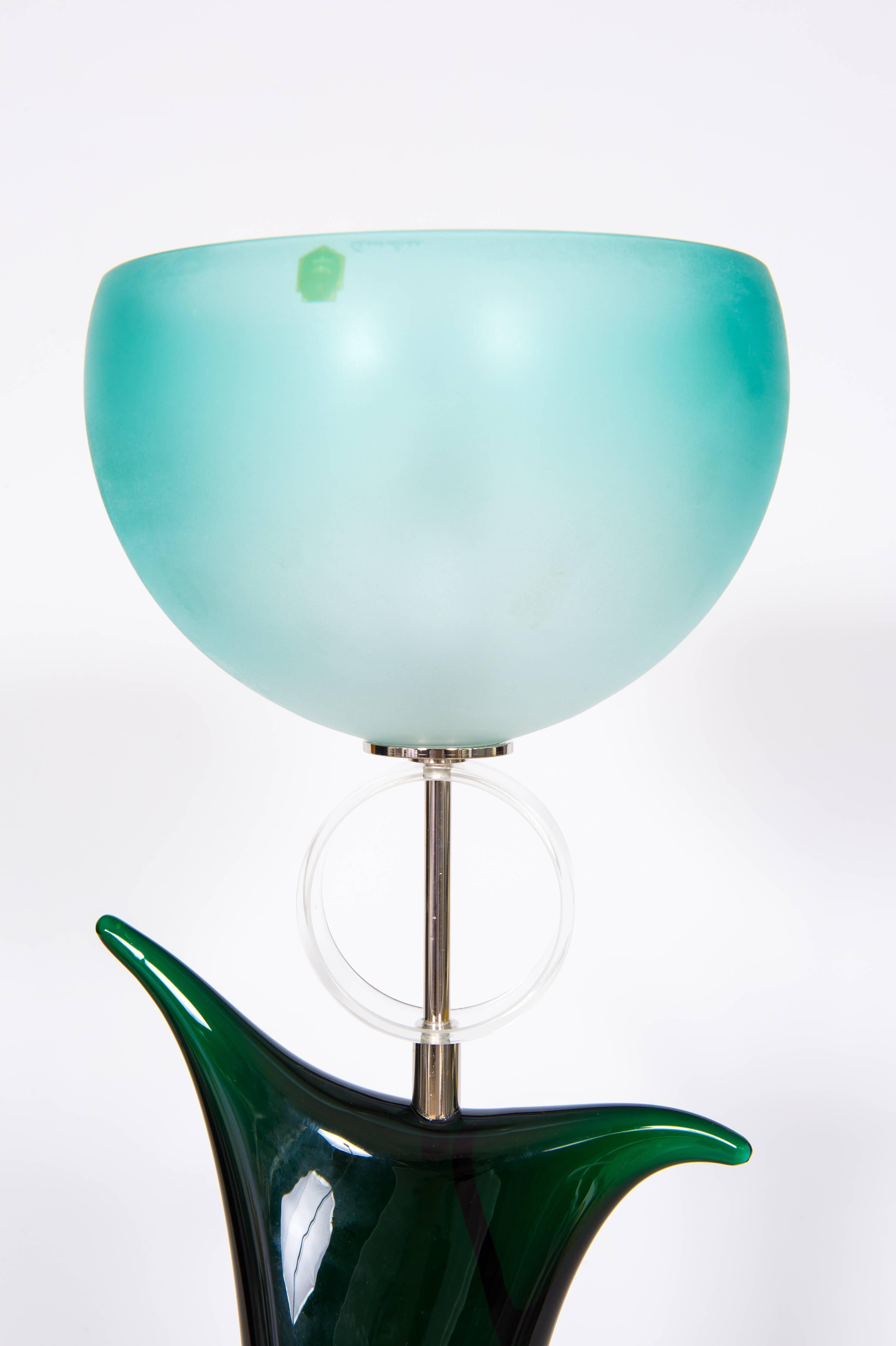 Verre Lampe de bureau Tulip d'origine Cenedese en verre de Murano vert et bleu, 1970, Italie en vente