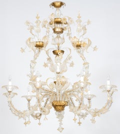 Lampadario in vetro di Murano color oro di Giovanni Dalla Fina anni '80