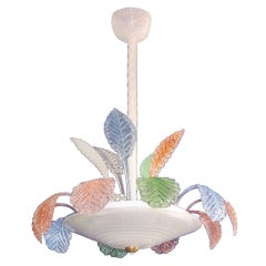 Italian Venetian Murano Glass Flush Mounted in White and Multi-Colors, 1950s