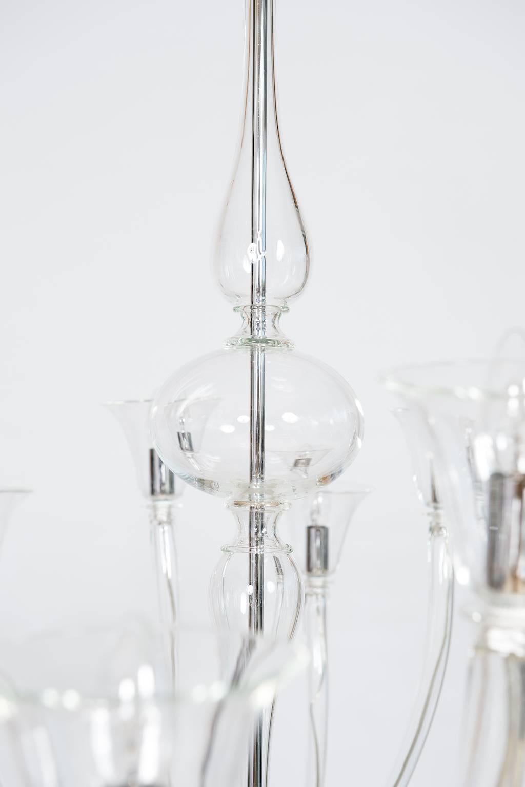 Handblown Murano glass chandelier in modern style Clear Color Contemporary Italy In Excellent Condition For Sale In Villaverla, IT
