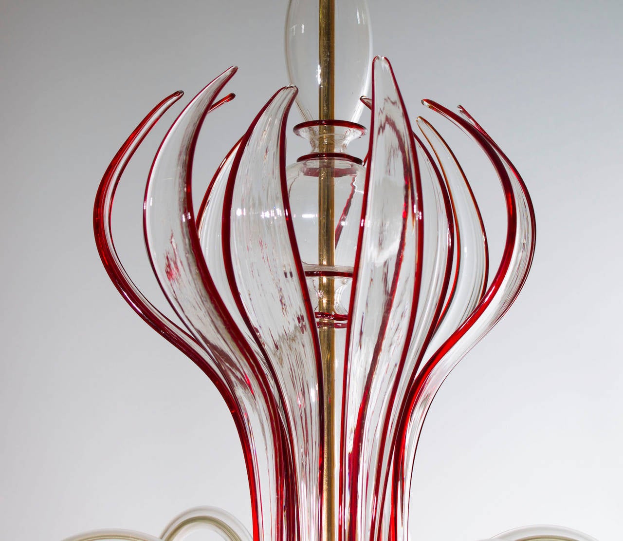 Late 20th Century Modern Italian Venetian Chandelier in Blown Murano Glass  Red Finitures