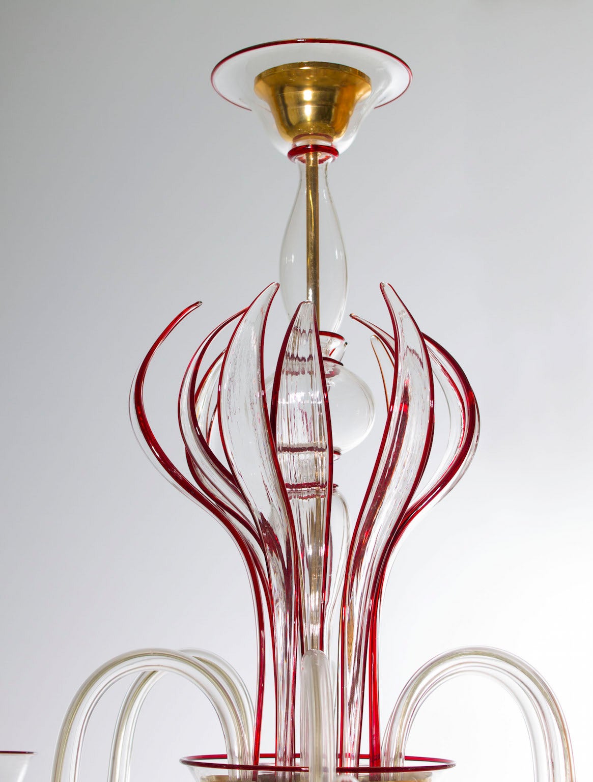 Blown Glass Modern Italian Venetian Chandelier in Blown Murano Glass  Red Finitures