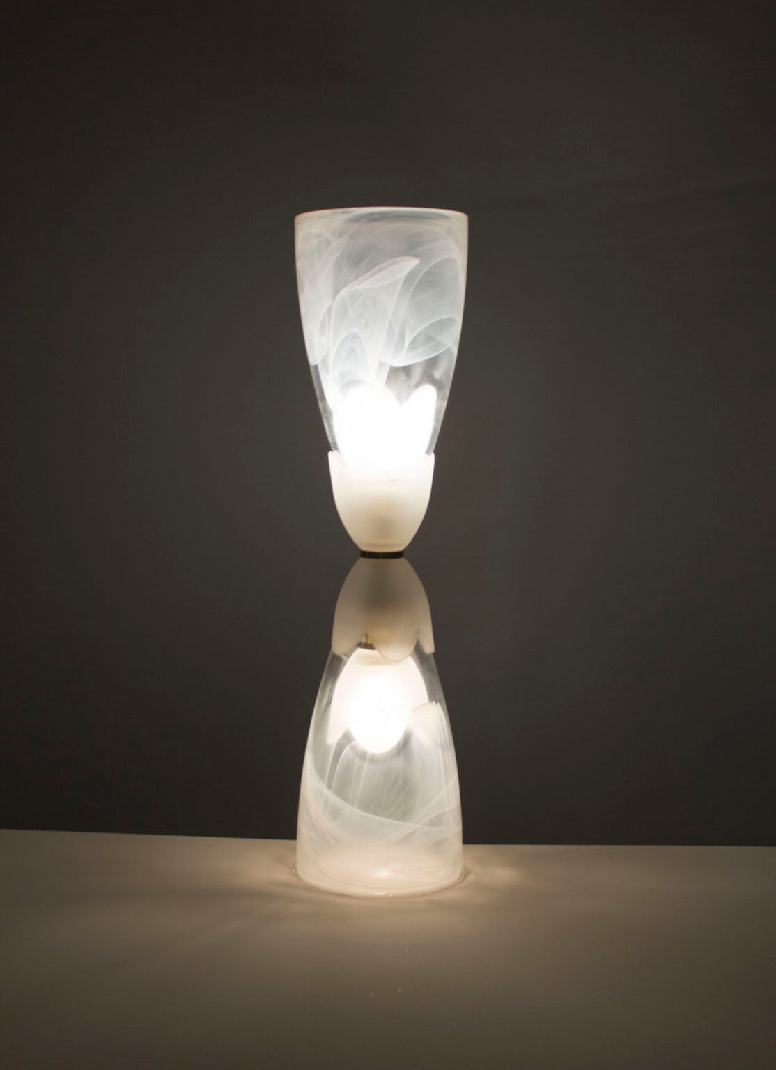 Italian Venetian Pair of Table Lamps, Blown Murano Glass White Nuanced, 1980s 3