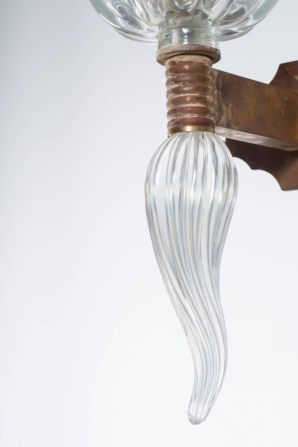 Italian Venetian Sconces, Blown Murano Glass, Iridescent Transpa, Seguso, 1960s In Excellent Condition In Villaverla, IT