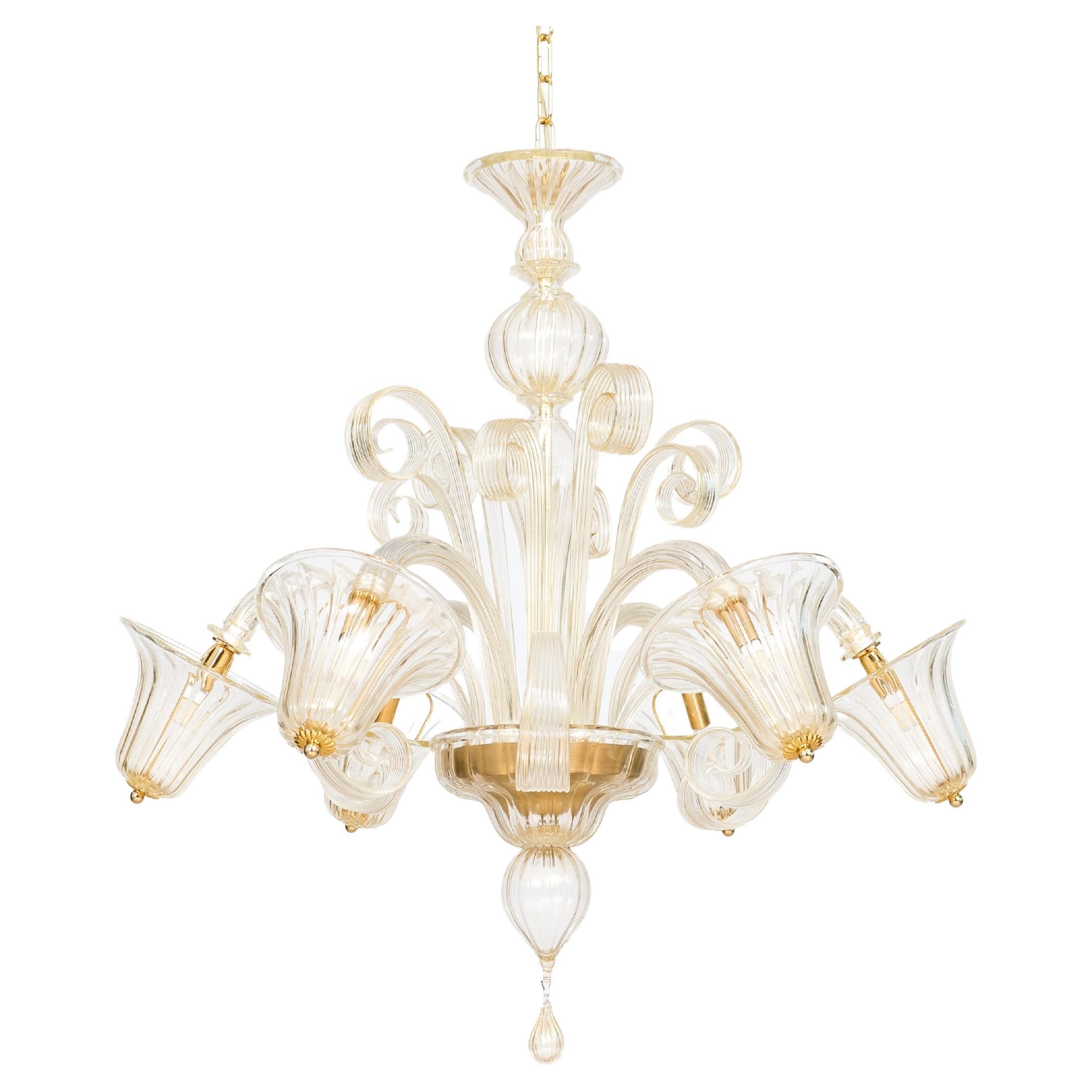 Bells and Pastorals Chandelier Blown Murano Glass Gold Color Contemporary, Italy For Sale