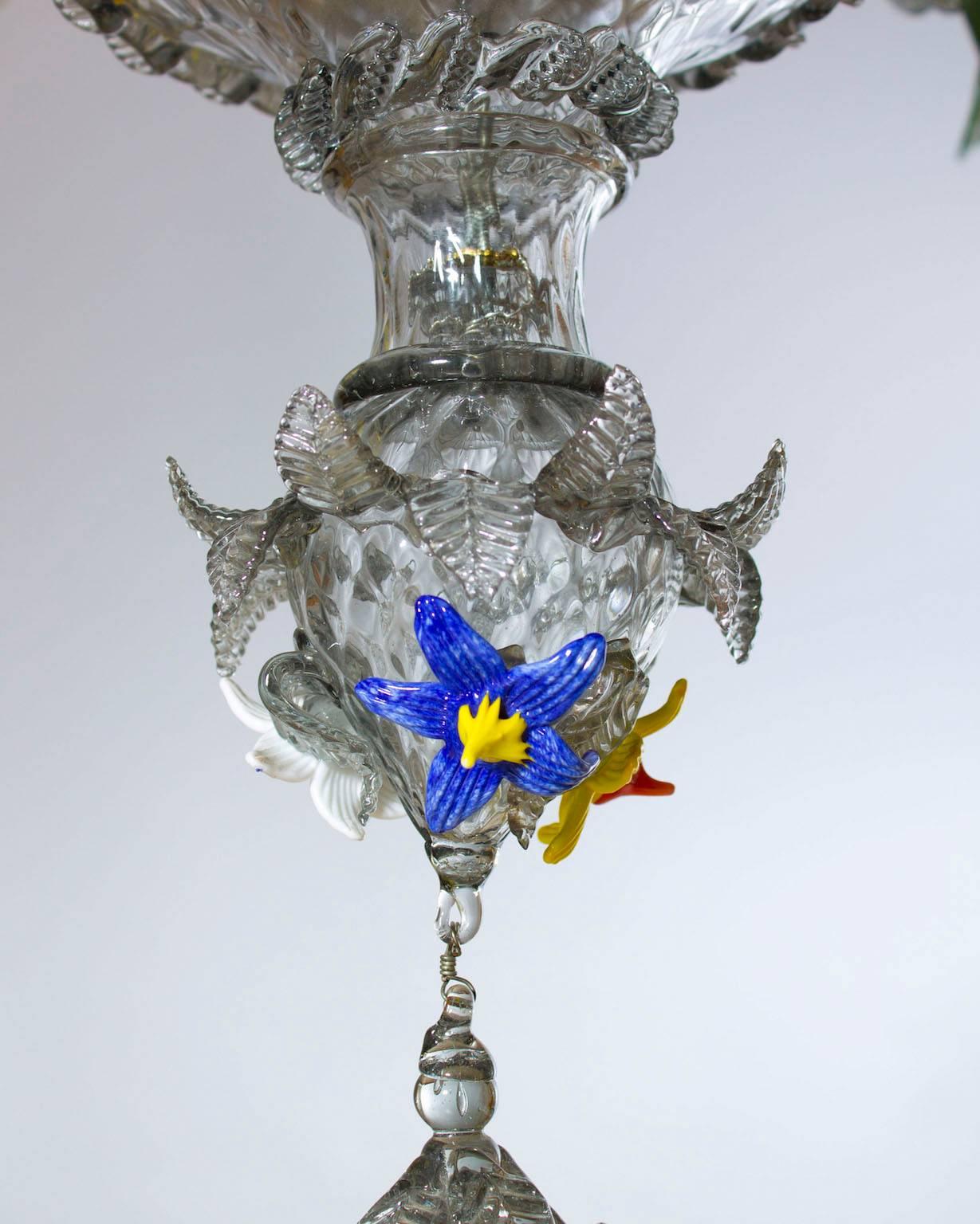 Italian Venetian, Chandelier, Blown Murano Glass, Silver Multi-Color, Ferro 1970 2