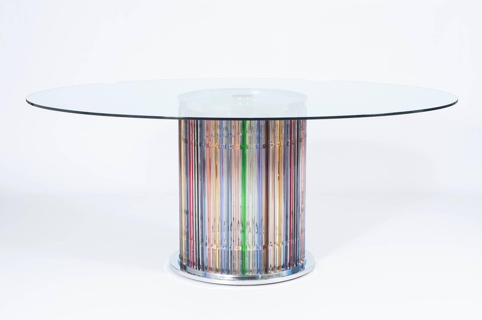 Hand-Crafted Italian Murano Dining Table with Lights in the Stem, circa 1980s