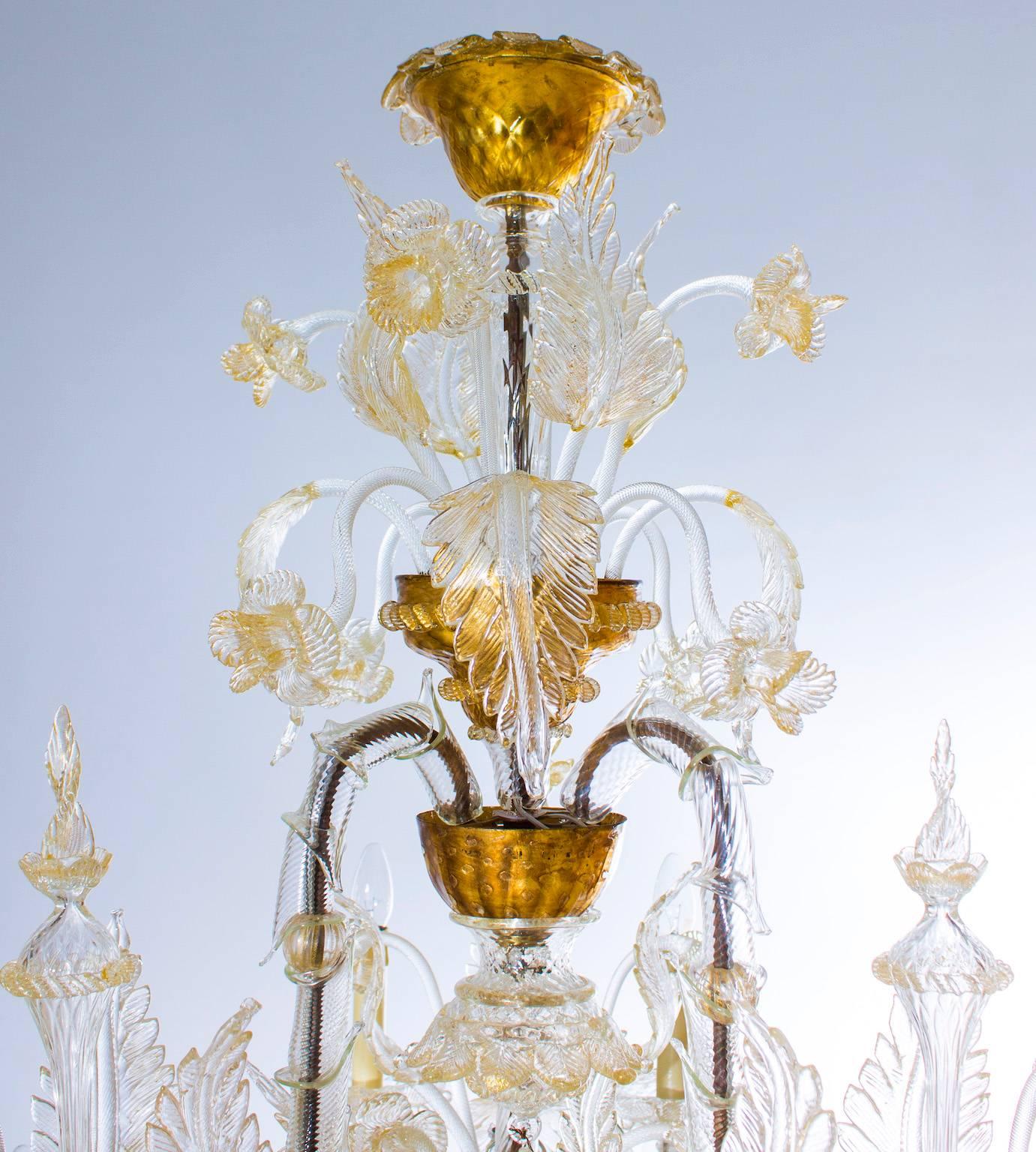 Hand-Crafted Italian Ca' Rezzonico Chandelier in Blown Murano Glass Gold 1950s