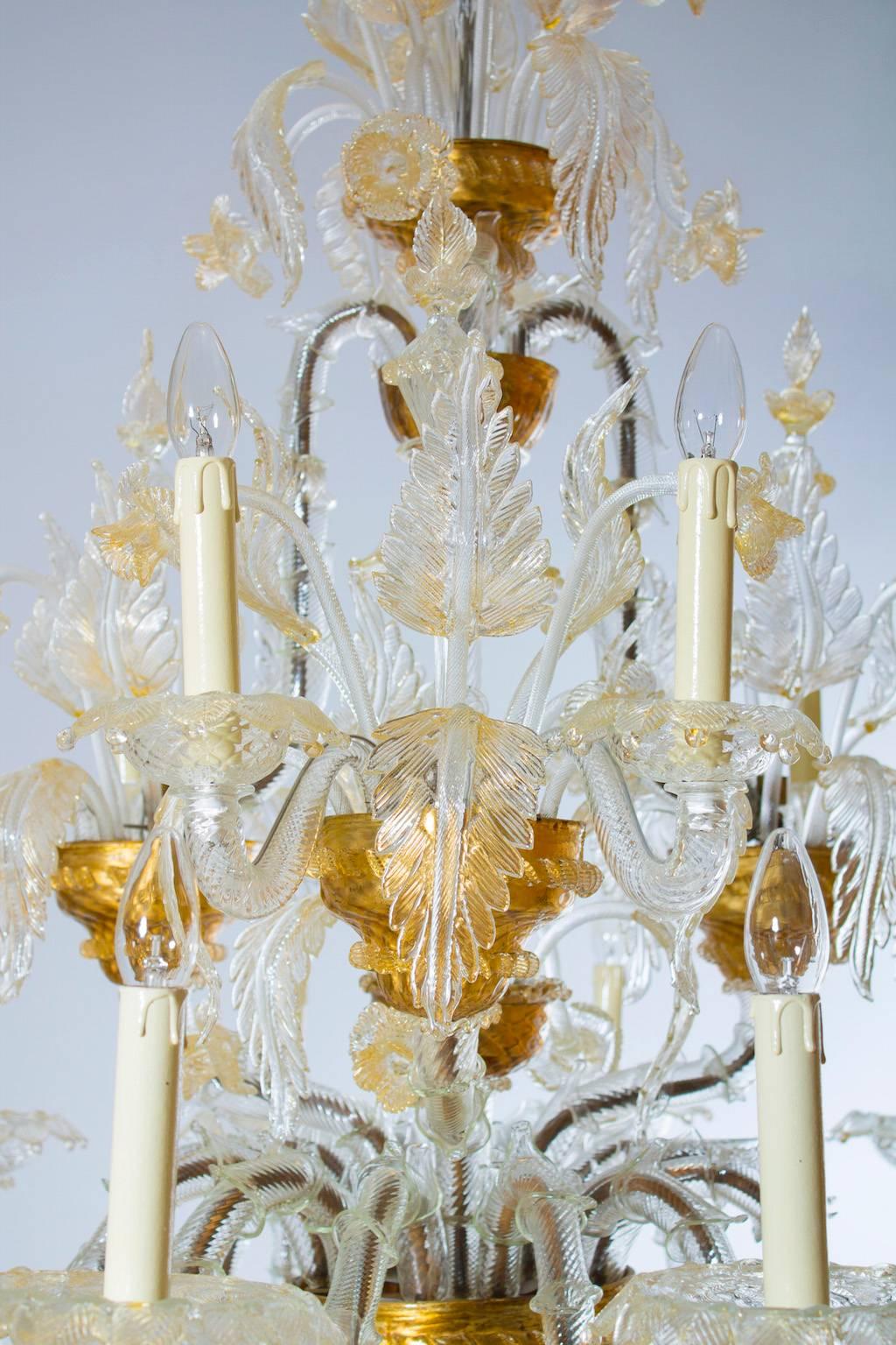 Mid-20th Century Italian Ca' Rezzonico Chandelier in Blown Murano Glass Gold 1950s