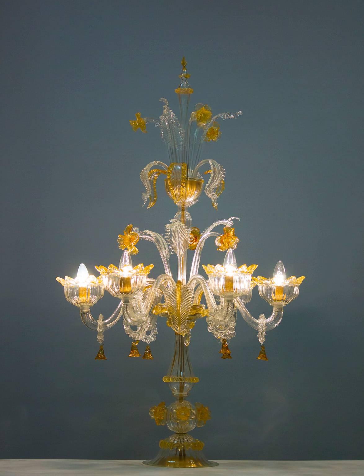 Lampe de bureau Flambeau en verre de Murano soufflé ambré, années 1990, Italie en vente 2