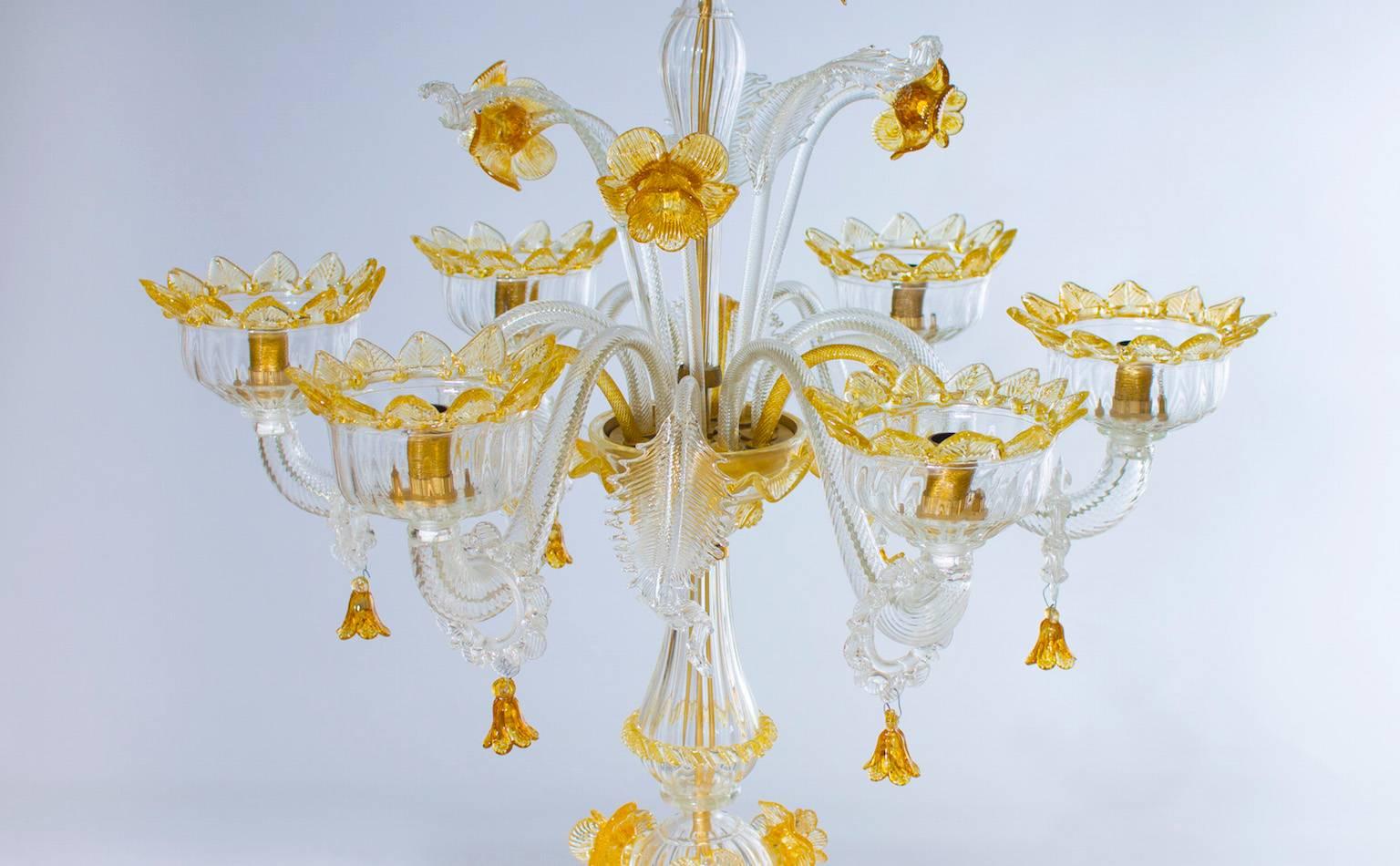 Late 20th Century Amber Flambeau Table Lamp Blown Murano Glass, 1990s Italy For Sale