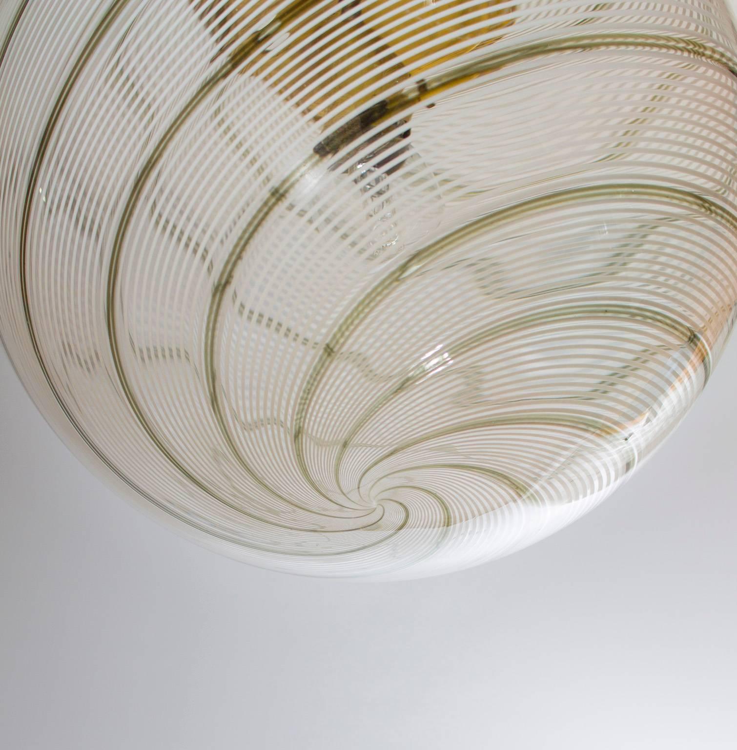 Hand-Crafted Vintage Murano Fixture: Clear Glass Sphere with Accented Stripes 1960s Italy