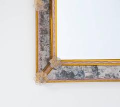 Italian rectangular mirror in Murano glass amber and pink flowers 1980s