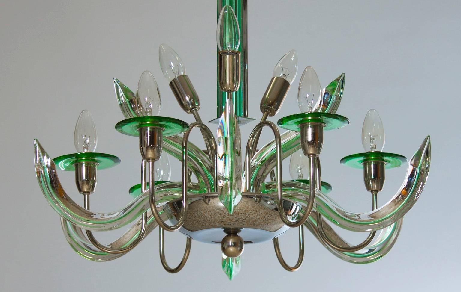 Italian Triedro Chandelier, Attributed to Camer Glass, circa 1960 3