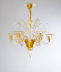Crafted Blown Murano Glass Chandelier adorned with Gold Pastorals 1990s Italy