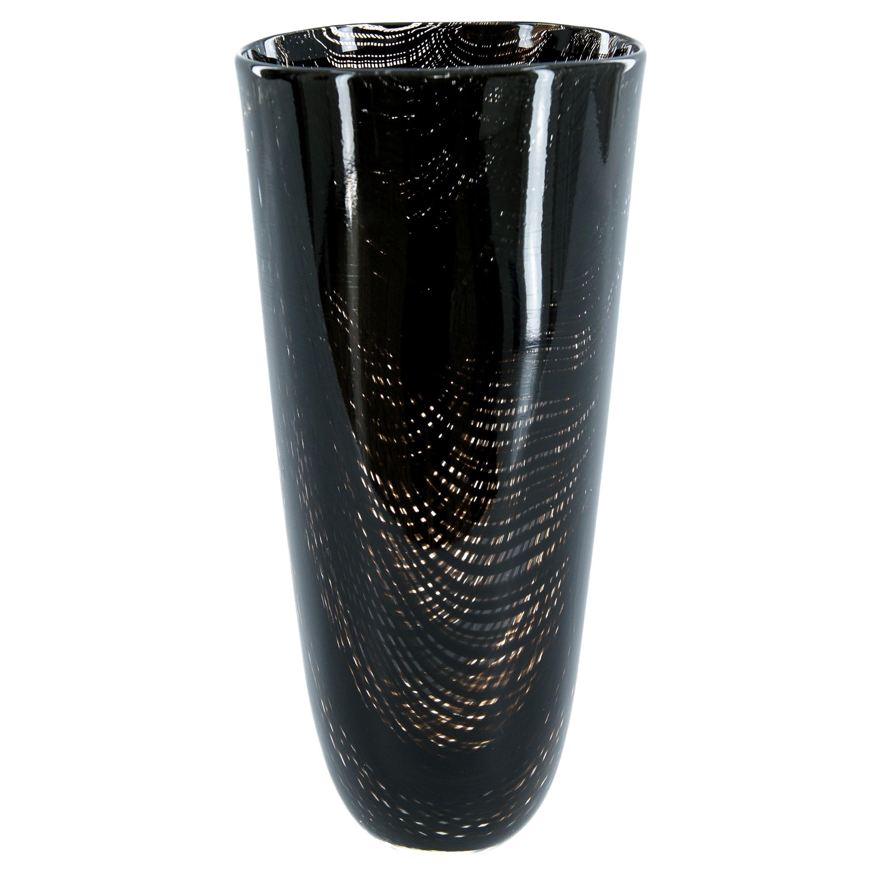 Vaso in vetro di Murano con volute nere, anni '80 by Vintage Murano Gallery