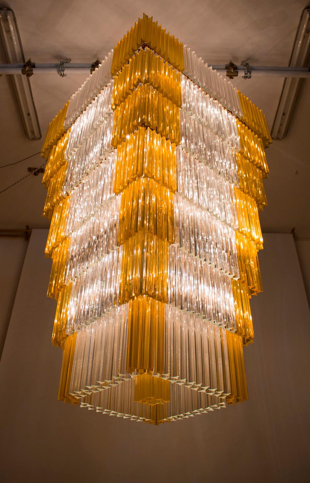 Lampadario in vetro di Murano, con elementi Triedro, di Giovanni Dalla Fina  1960s in vendita 4