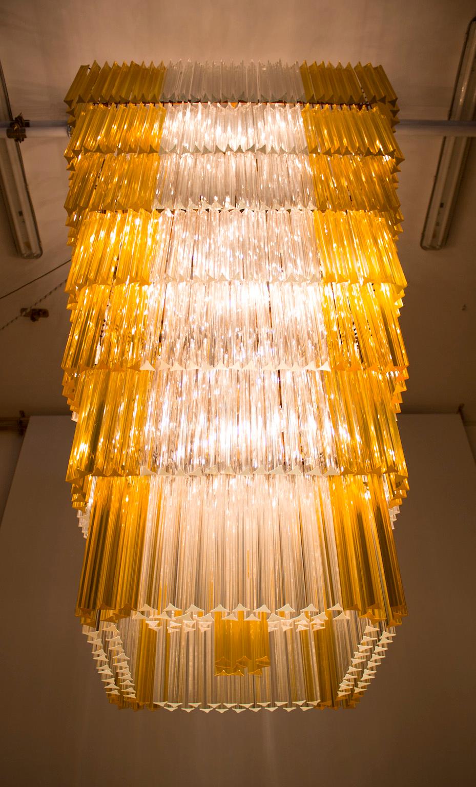 Lampadario in vetro di Murano, con elementi Triedro, di Giovanni Dalla Fina  1960s in vendita 3