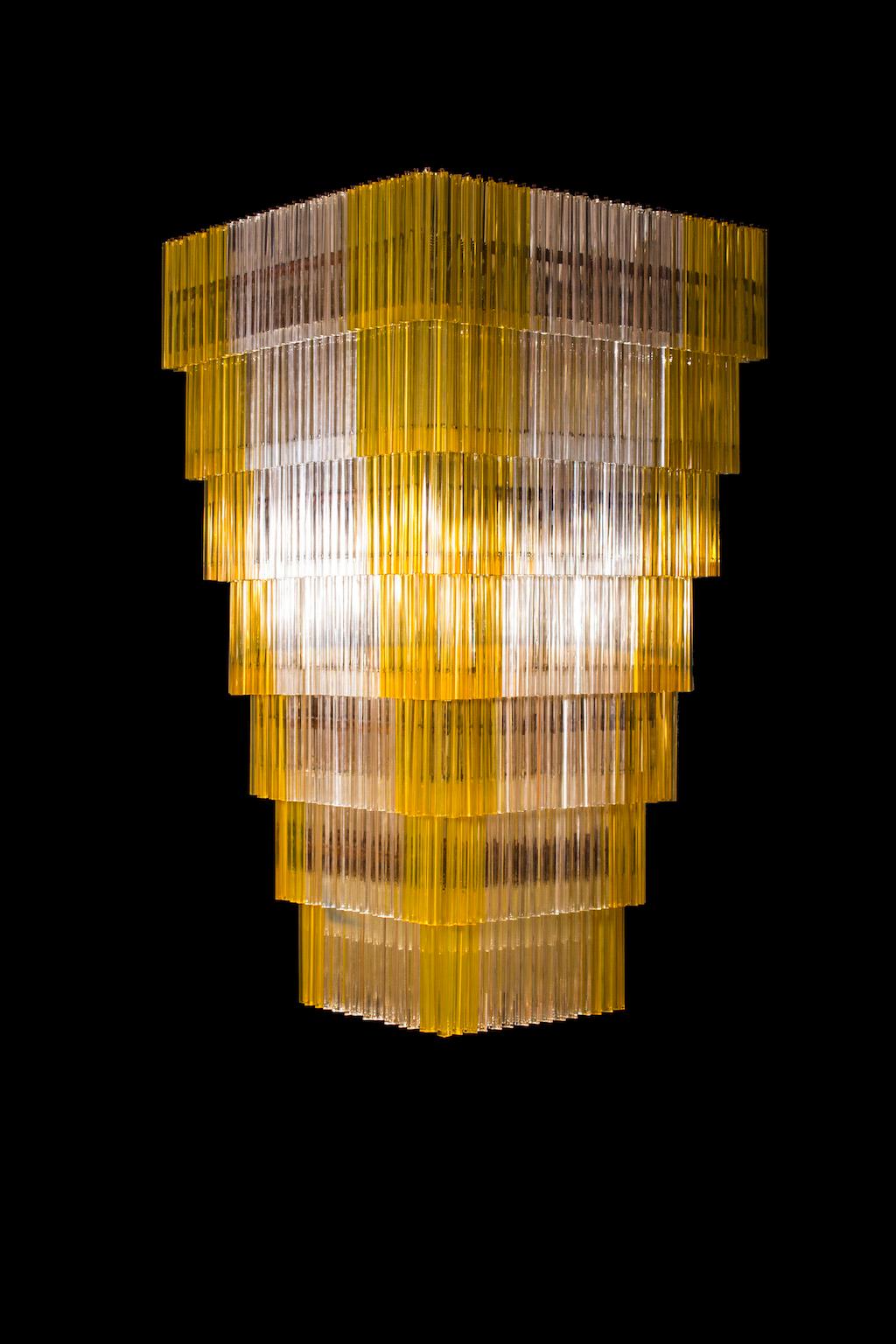 Lampadario in vetro di Murano, con elementi Triedro, di Giovanni Dalla Fina  1960s in vendita 12