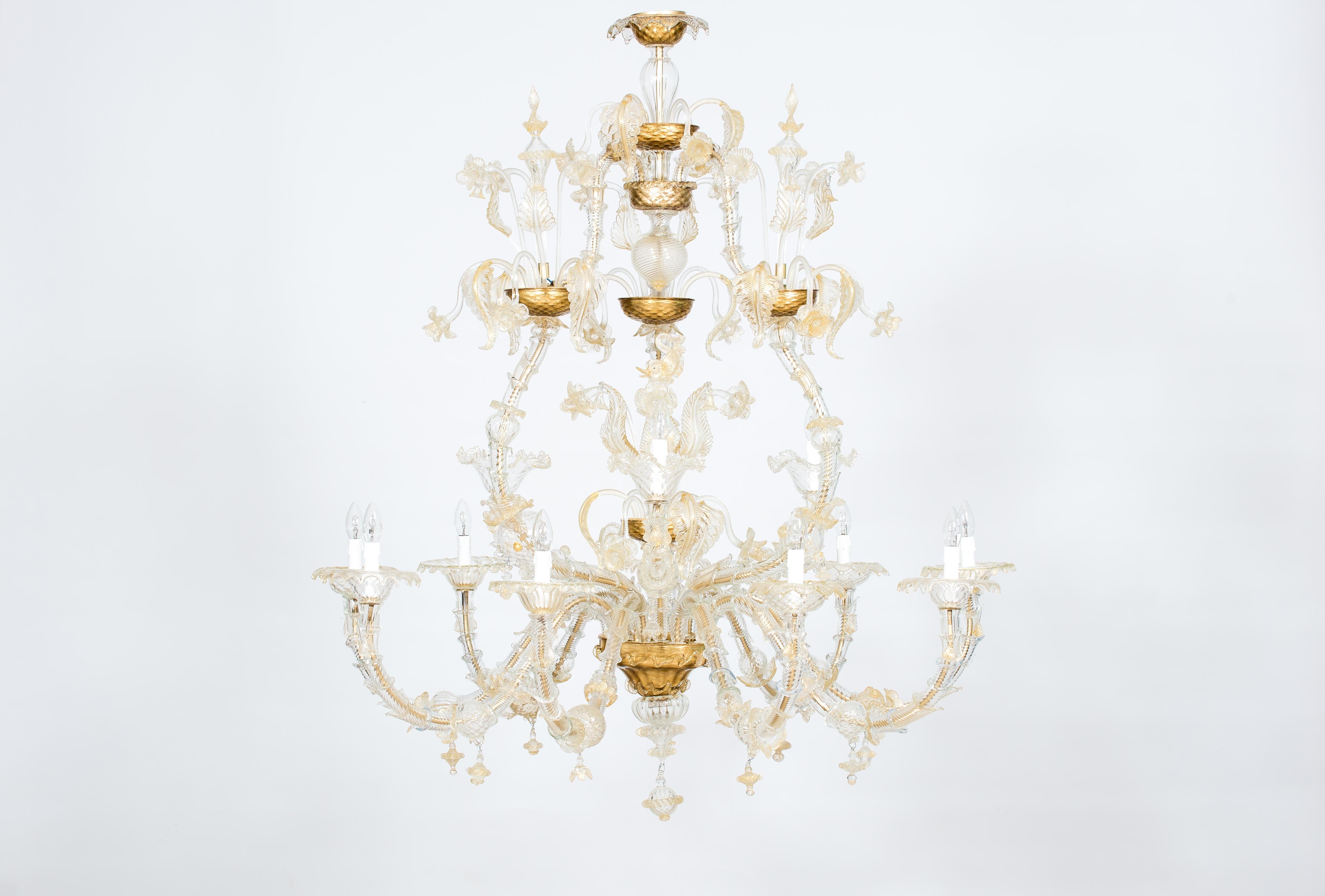 Italiano Lampadario in vetro di Murano color oro di Giovanni Dalla Fina anni '80 in vendita