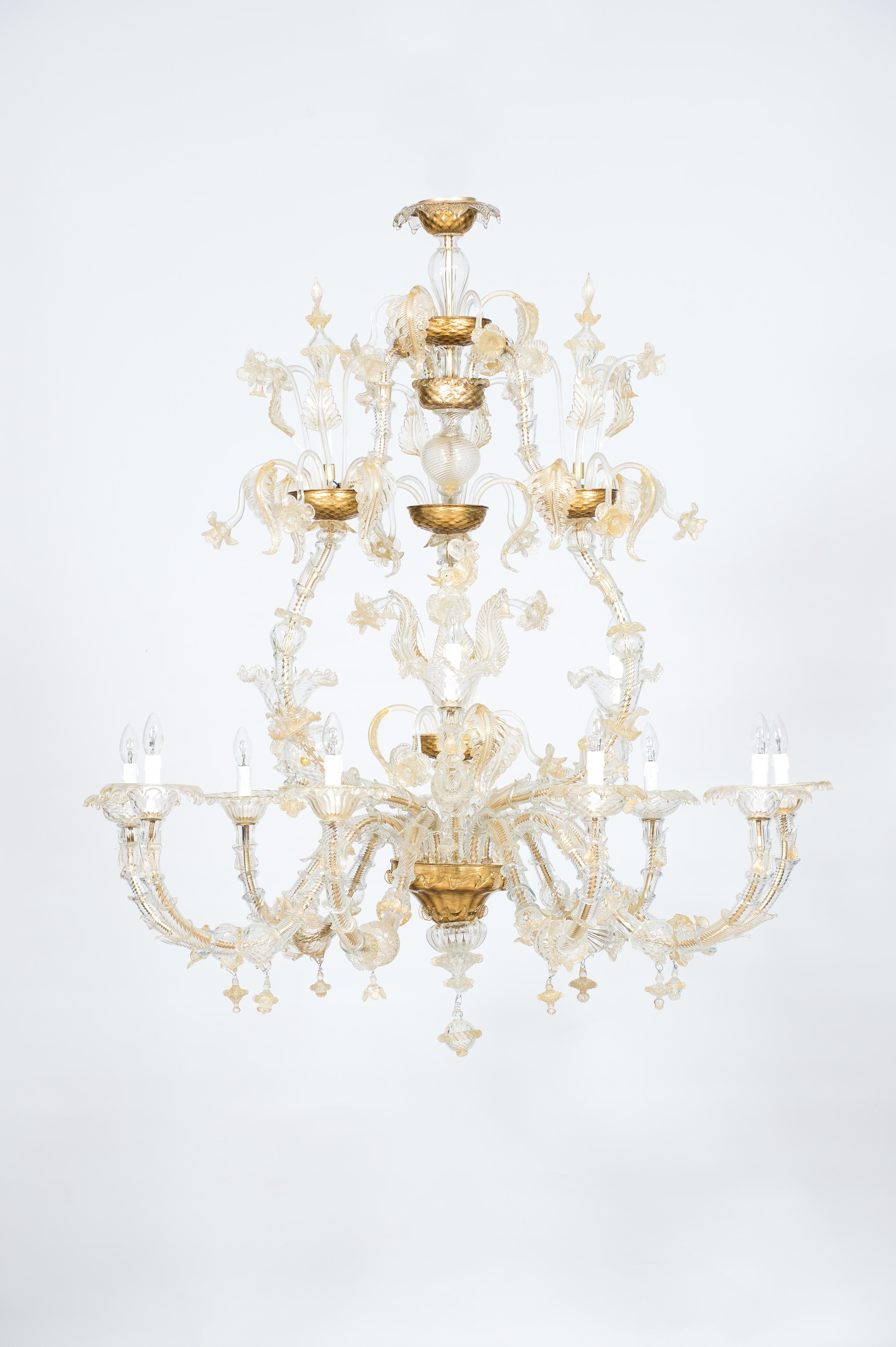 Moderno Lampadario in vetro di Murano color oro di Giovanni Dalla Fina anni '80 in vendita